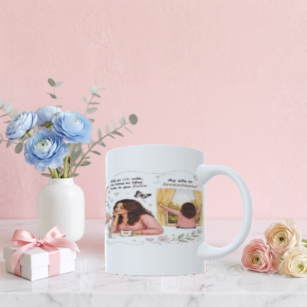 Taza de Cerámica "Fuerza y Alma" – Colección Ilustrada Mujer Real