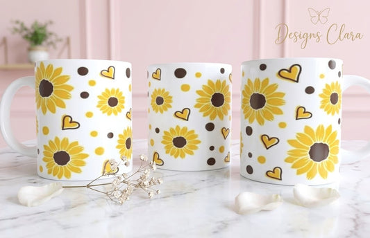 Taza Mágica Girasoles y Corazones - 11oz