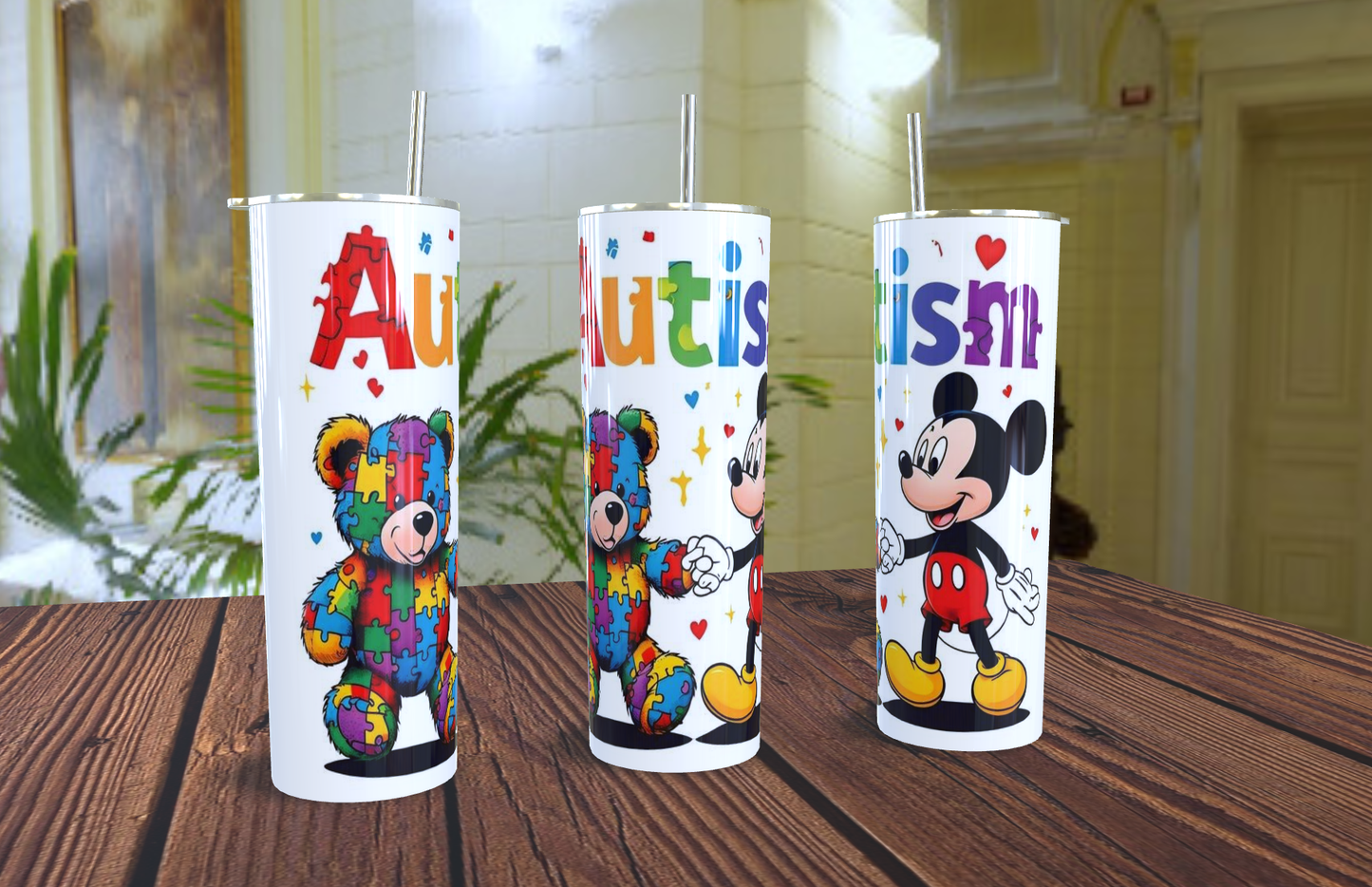 Autism Awareness Tumbler 20oz - Mickey & Osito Puzzle