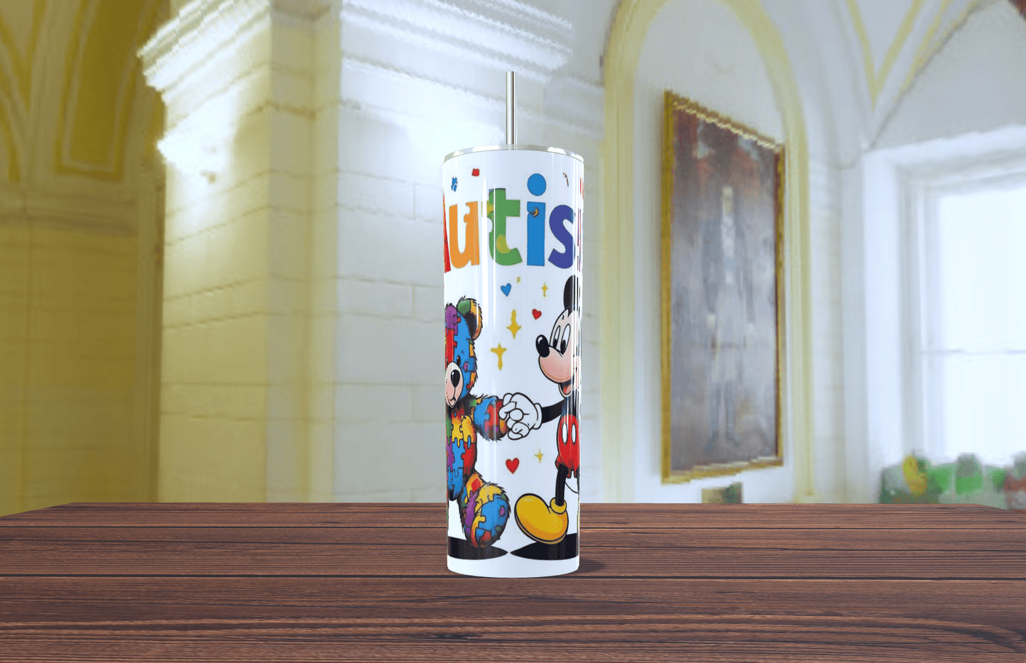 Autism Awareness Tumbler 20oz - Mickey & Osito Puzzle