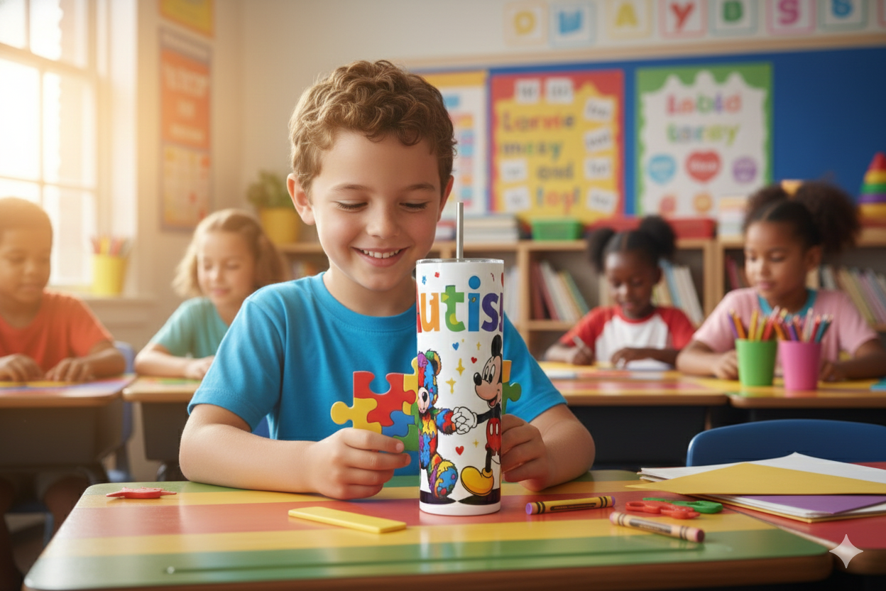 Autism Awareness Tumbler 20oz - Mickey & Osito Puzzle