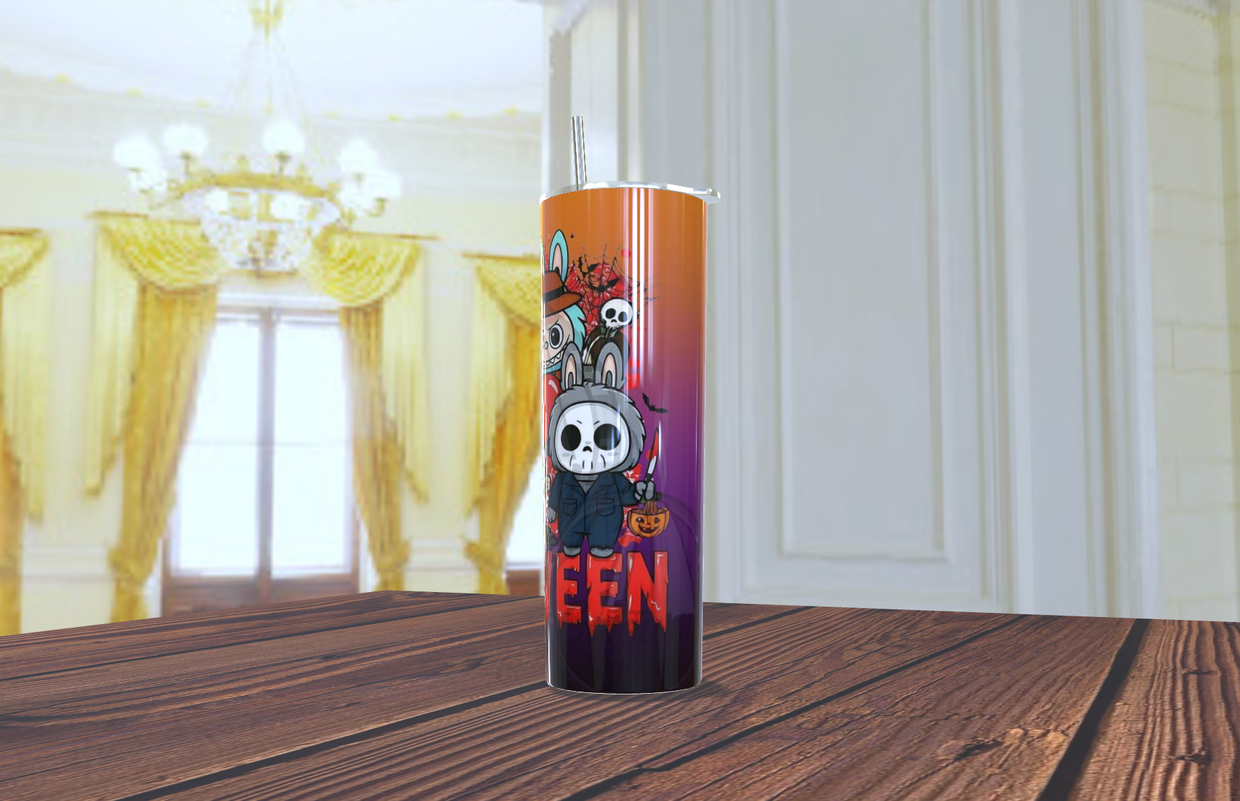 Tumbler personalizado con La Bubu en Halloween