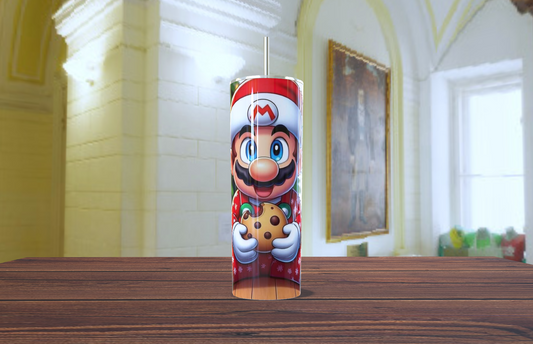 Tumbler de 20 Oz  de navidad con imagen de mario