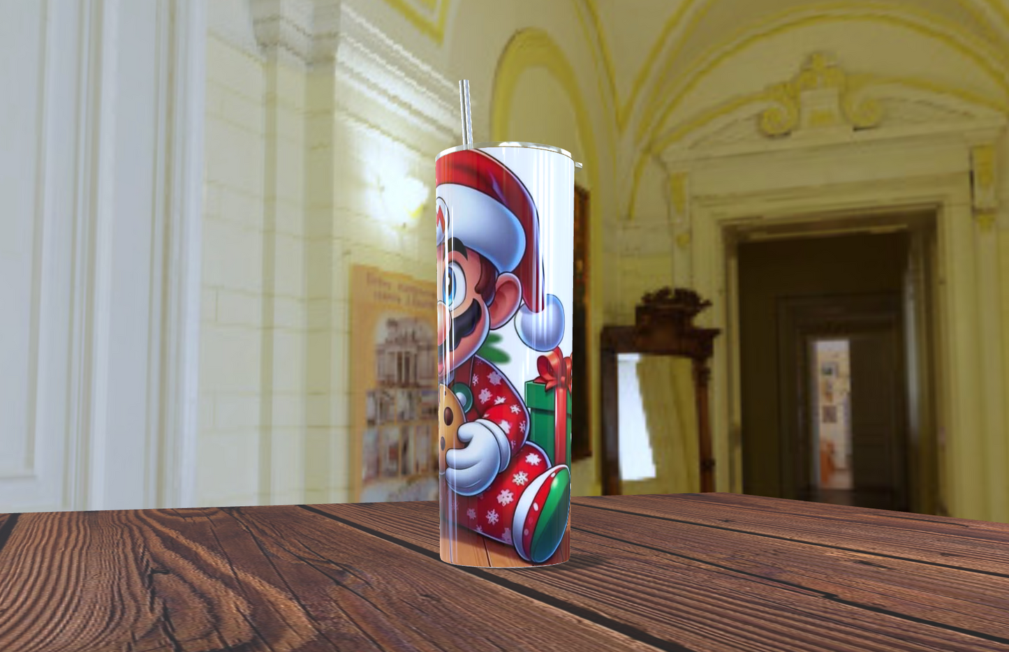 Tumbler de 20 Oz  de navidad con imagen de mario