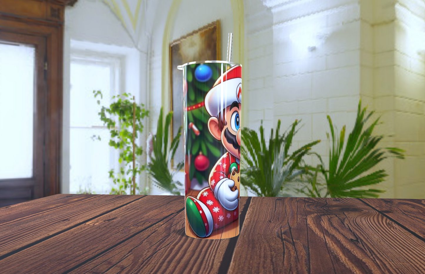 Tumbler de 20 Oz  de navidad con imagen de mario