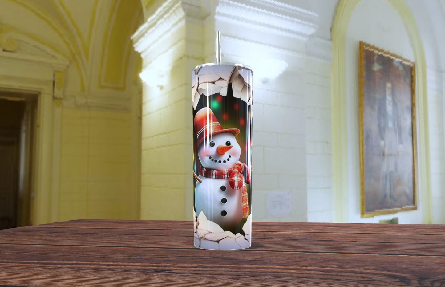 Tumbler de 20 OZ con  imagen de muñeco de nieve
