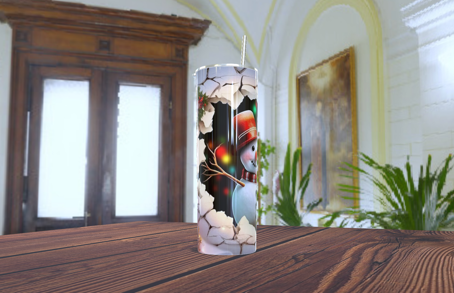 Tumbler de 20 OZ con  imagen de muñeco de nieve