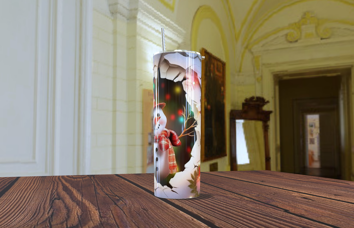 Tumbler de 20 OZ con  imagen de muñeco de nieve