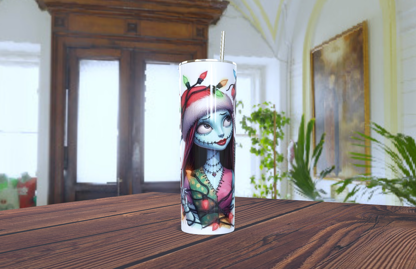 Tumbler con imagen de Jack and Sally en estas Navidada