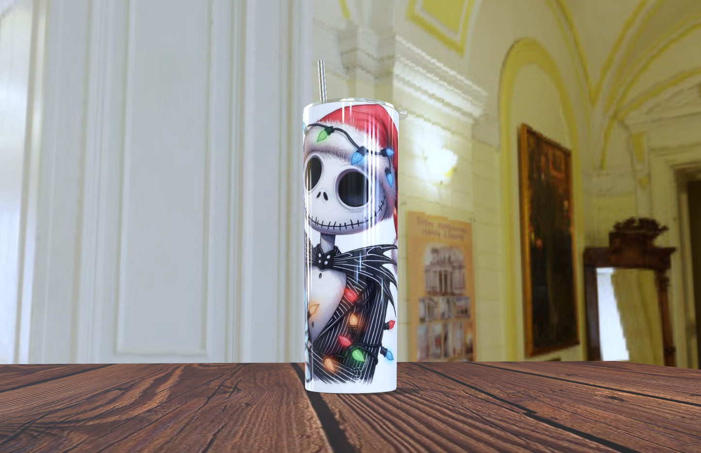 Tumbler con imagen de Jack and Sally en estas Navidada