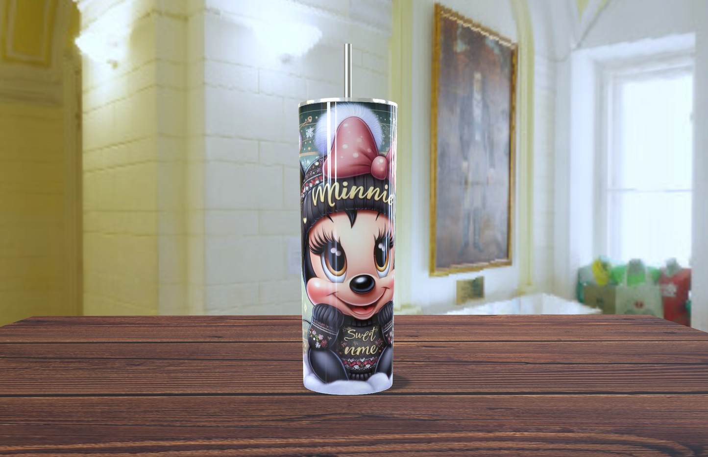 🎀 Vaso Tumbler "Minnie Mouse Navideña y Acogedora" - ¡Dulces Sueños Invernales! ❄️💖
