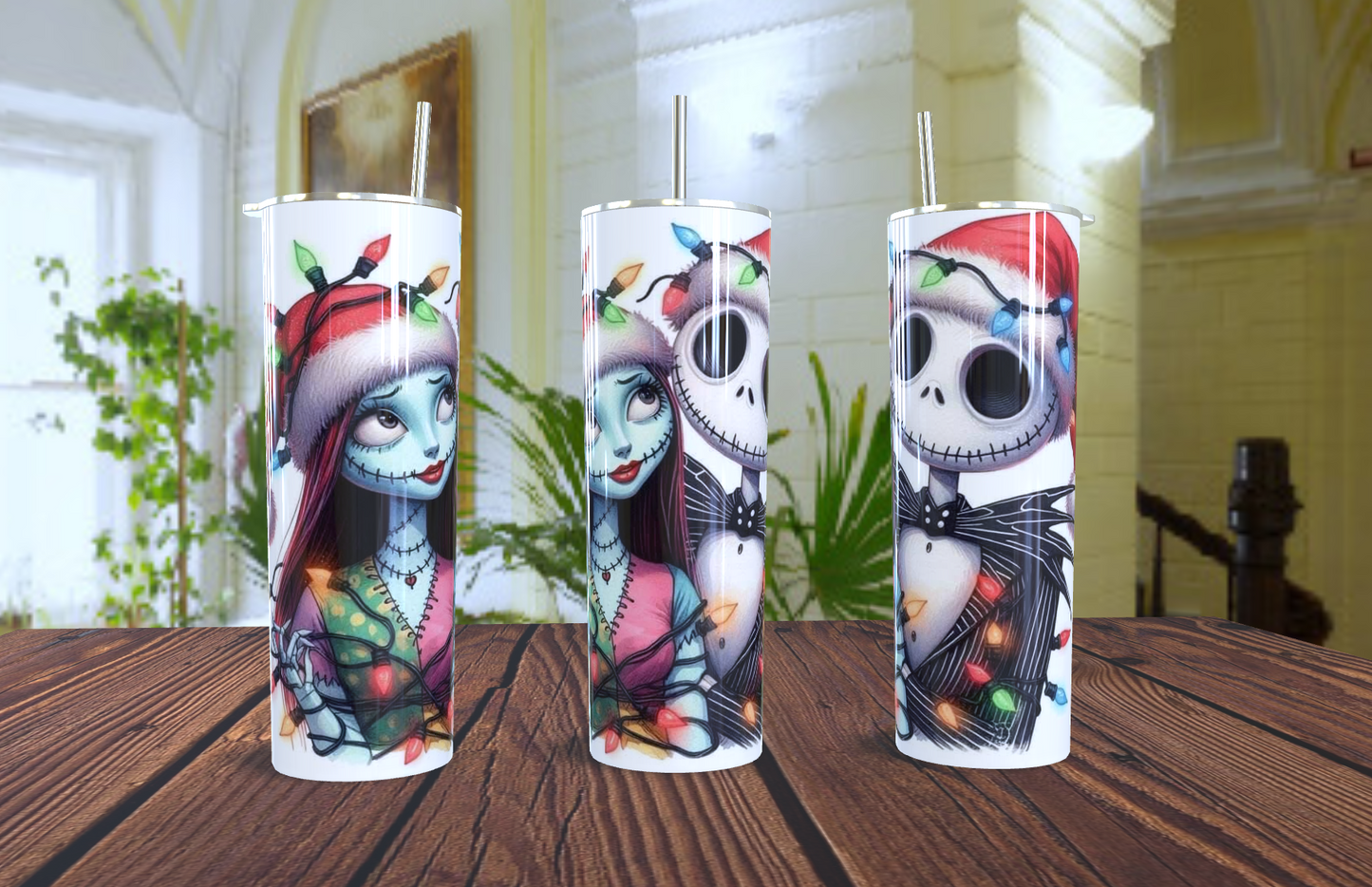 🖤 Vaso Tumbler "Jack y Sally: Pesadilla Antes de Navidad" - ¡El Romance más Spooky de las Fiestas! 🎄💀