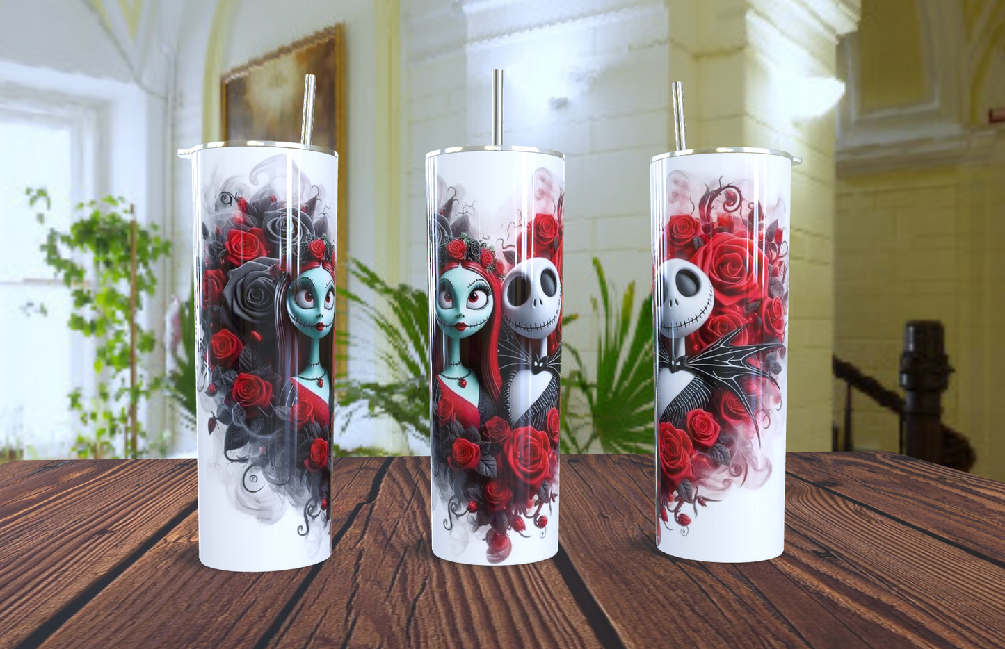 🌹 Vaso Tumbler "Romance Eterno de Jack y Sally" - Un Amor que Traspasa Mundos 💀🖤