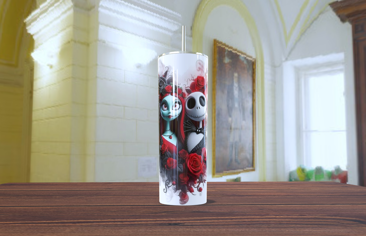 🌹 Vaso Tumbler "Romance Eterno de Jack y Sally" - Un Amor que Traspasa Mundos 💀🖤