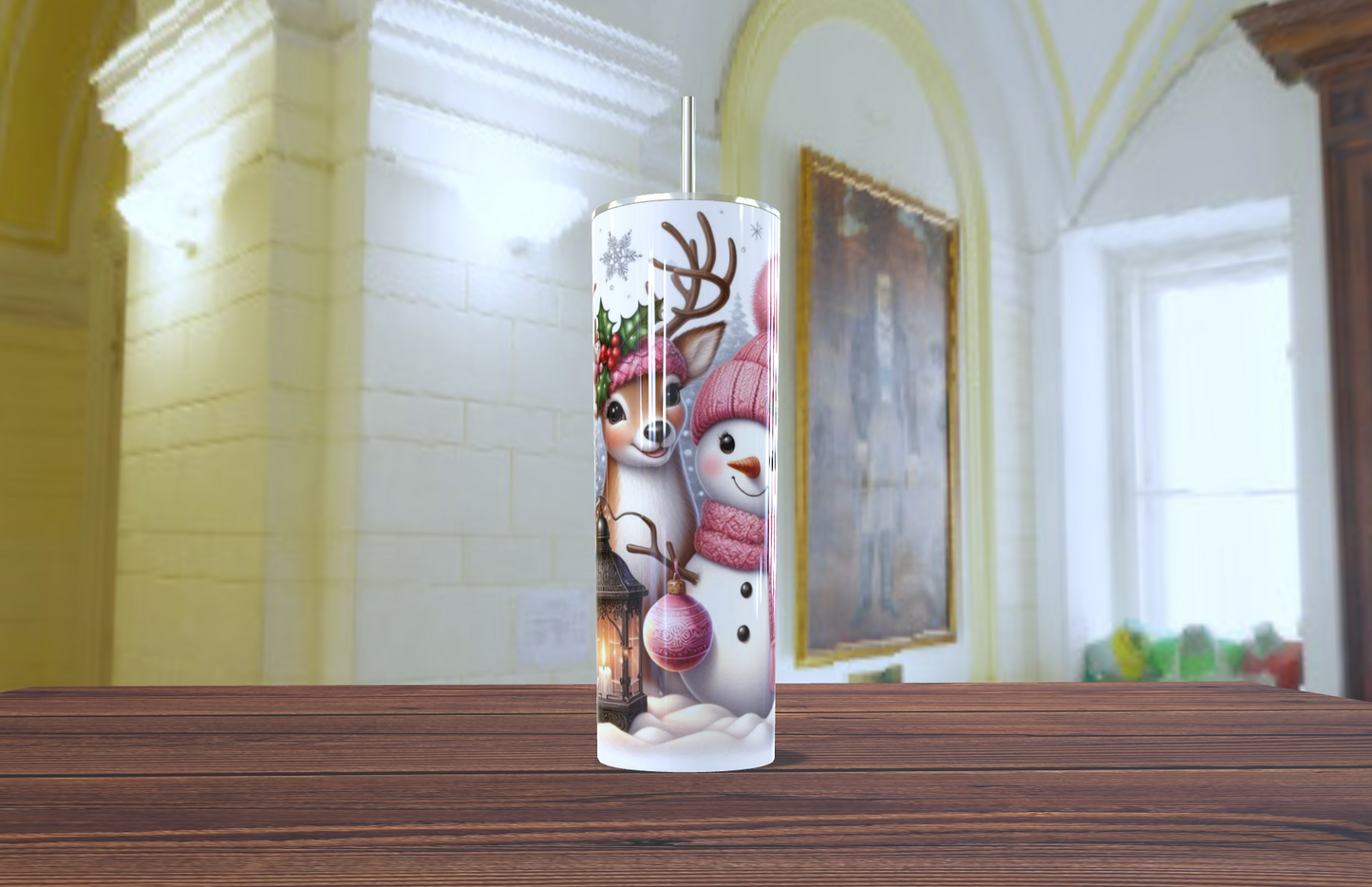 🦌 Vaso Tumbler "Dúo Festivo de Reno y Muñeco de Nieve" - ¡La Amistad más Dulce del Polo Norte! ❄️🧣