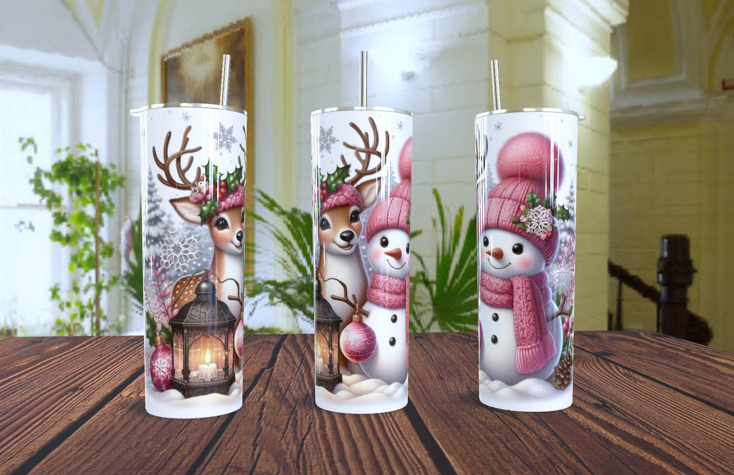 🦌 Vaso Tumbler "Dúo Festivo de Reno y Muñeco de Nieve" - ¡La Amistad más Dulce del Polo Norte! ❄️🧣