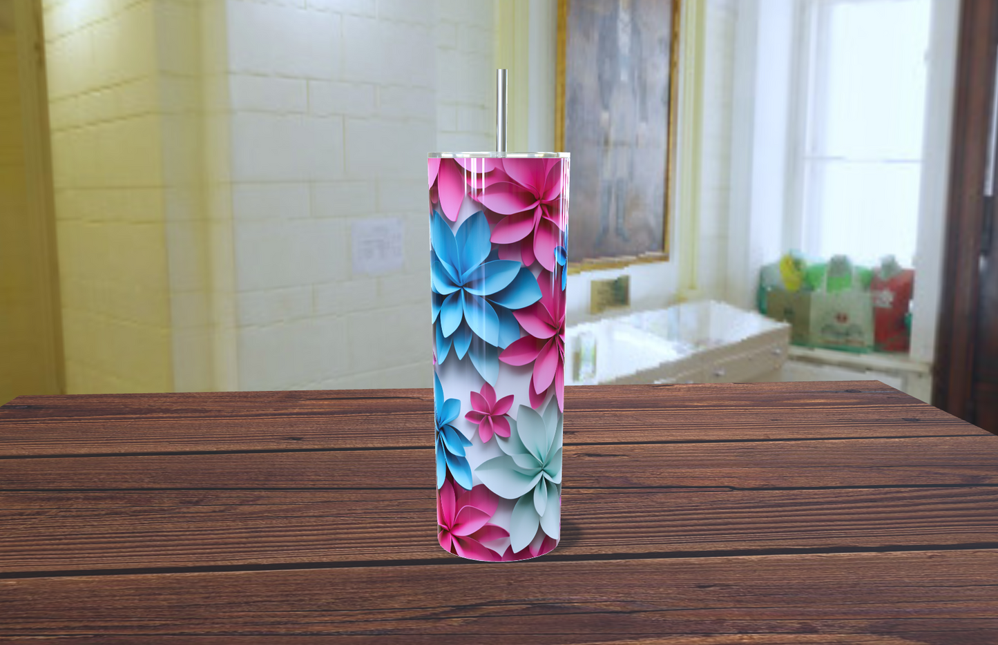 🌸 Vaso Térmico Skinny con Diseño Floral 3D Vibrante 🌸