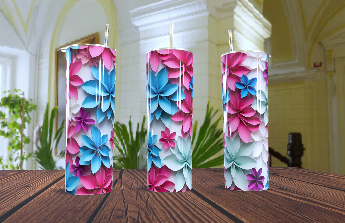 🌸 Vaso Térmico Skinny con Diseño Floral 3D Vibrante 🌸