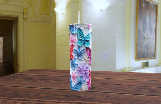 🦋 Vaso Térmico Skinny - Jardín de Mariposas 3D 🌸