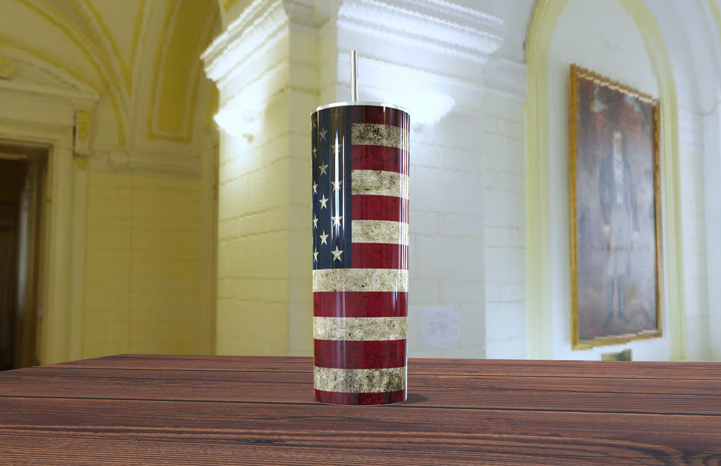 🇺🇸 Vaso Térmico Skinny - Bandera Americana Vintage 🦅