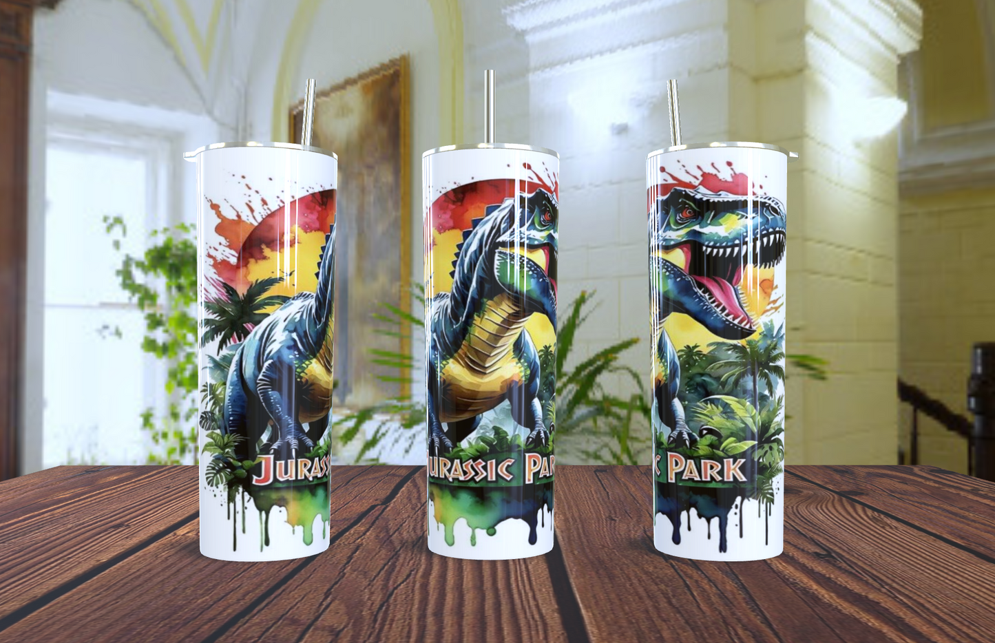 🦖 Vaso Térmico de Acero Inoxidable - Diseño T-Rex Jurassic Park (20 oz)