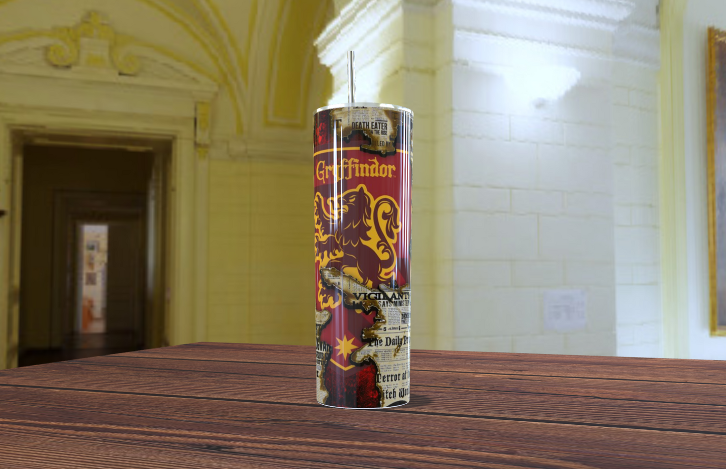 Vaso Térmico Gryffindor "Daily Prophet Edition" – Acero Inoxidable con Sorbete (20oz)