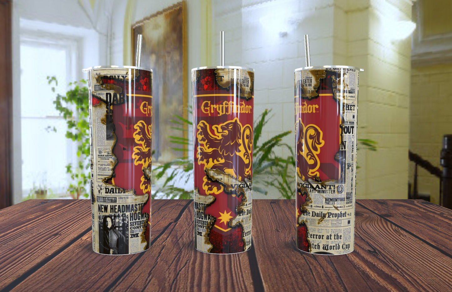 Vaso Térmico Gryffindor "Daily Prophet Edition" – Acero Inoxidable con Sorbete (20oz)