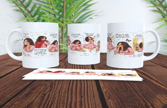Taza de Cerámica "Fuerza y Alma" – Colección Ilustrada Mujer Real