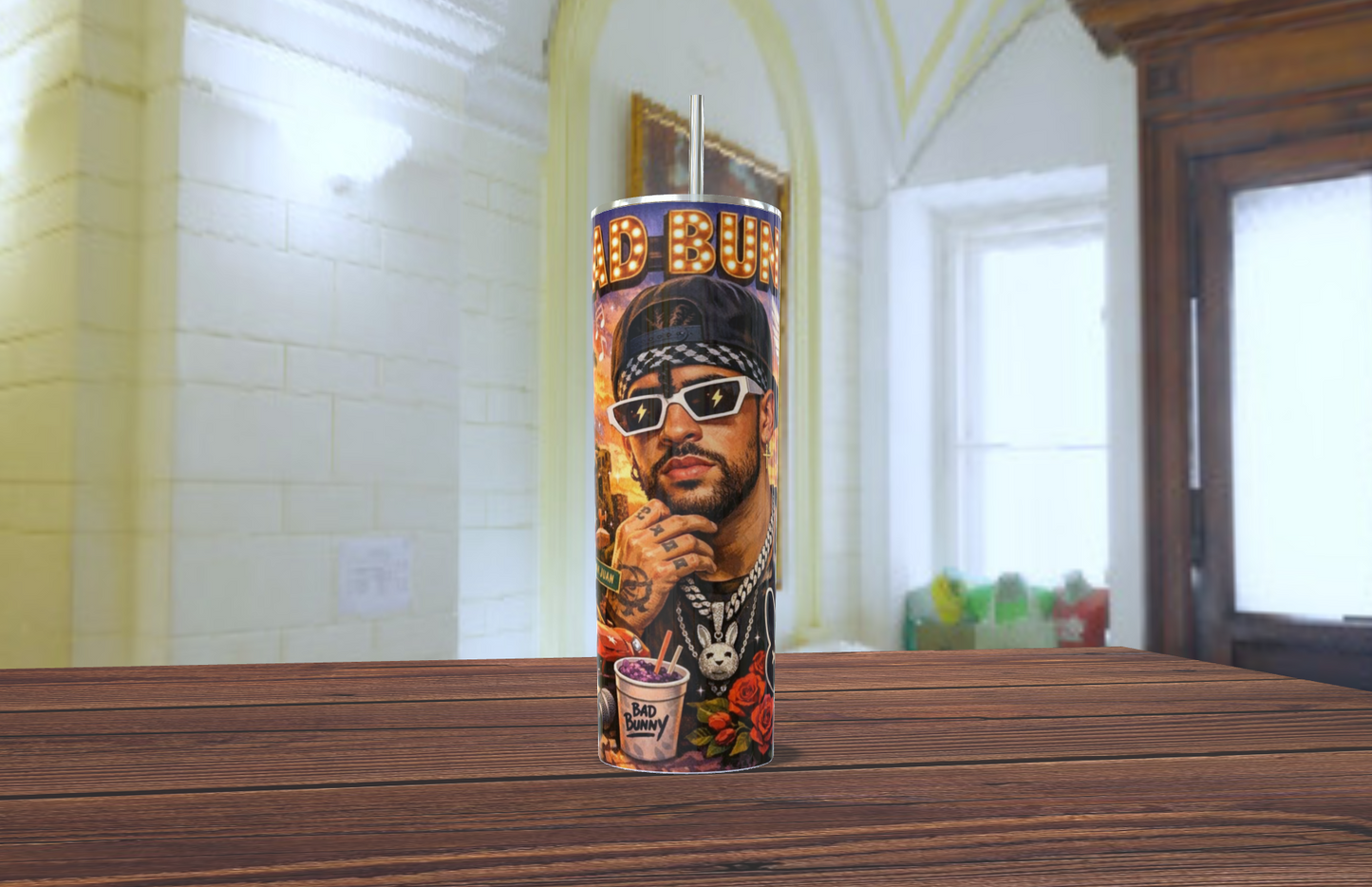 Bad Bunny Tumbler – Fan Art Gift | 20oz Skinny Tumbler
