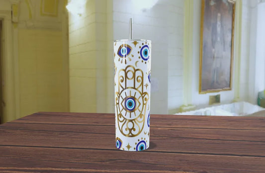 Hamsa & Evil Eye Skinny Tumbler 20oz