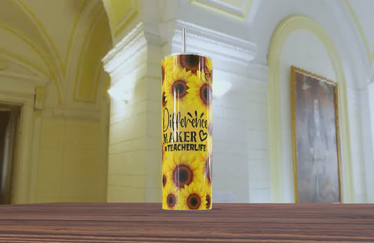 Tumbler "Difference Maker #TeacherLife" - Girasoles