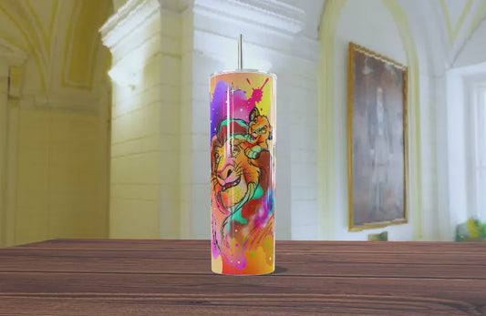 Tumbler Mufasa y Simba Acuarela 20oz