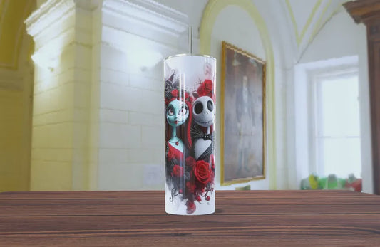 Nightmare Before Christmas Jack & Sally Red Roses Skinny Tumbler 20oz