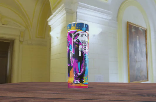 Elephant Pop Art Neon Skinny Tumbler 20oz
