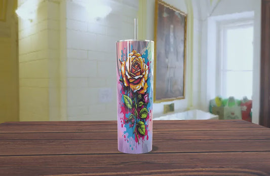 Rosa Graffiti Tumbler 20oz - Estilo Acuarela