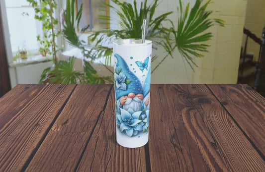 Gnomo Azul Tumbler 20oz - Floral con Mariposas