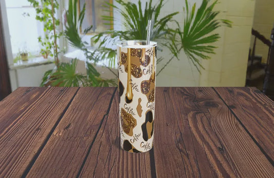 Tumbler Coffee and Sarcasm Leopard Gold 20oz
