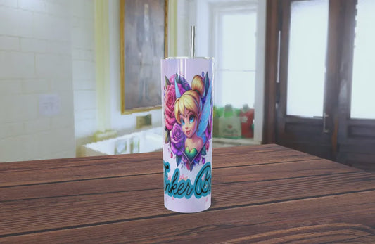 Termo Delgado (Skinny Tumbler) | Diseño 'Campanita Floral Pop' - 20oz