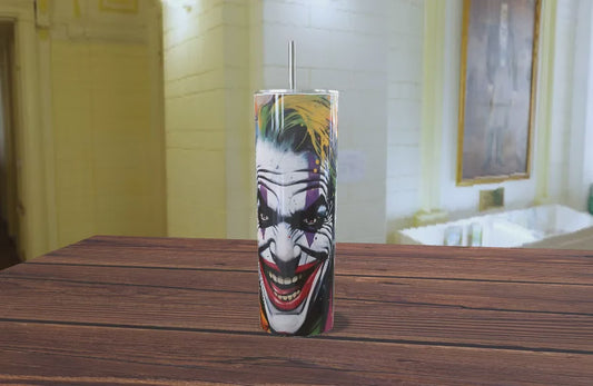 Joker Splatter Art Skinny Tumbler 20oz