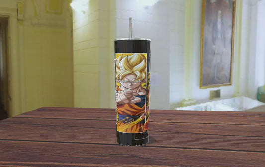 Termo Skinny "Goku Super Saiyajin" – Acero Inoxidable de 20oz con Popote