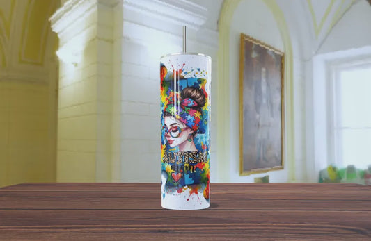 Vaso Térmico Personalizado "Autism Mom" – Diseño Acuarela con Brillo y Estilo