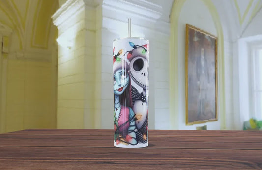 🖤 Vaso Tumbler "Jack y Sally: Pesadilla Antes de Navidad" - ¡El Romance más Spooky de las Fiestas! 🎄💀