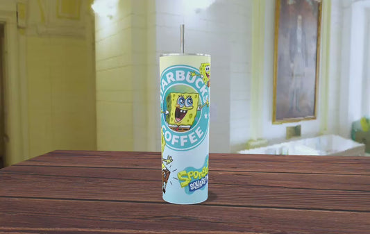 Termo Skinny "SpongeBucks Coffee" – 20oz de Optimismo y Cafeína